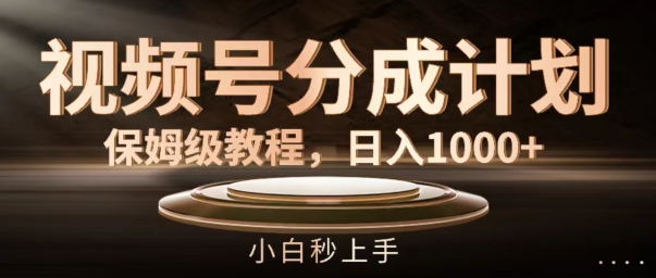视频号分成计划保姆级教程，日入1K，小白秒上手【揭秘】-猴哥VIP资源站