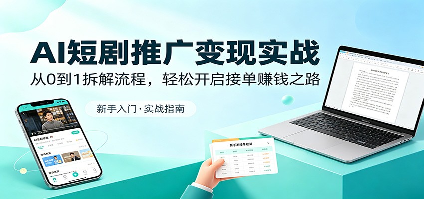 AI短剧推广变现实战：从0到1拆解流程，轻松开启接单赚钱之路-猴哥VIP资源站