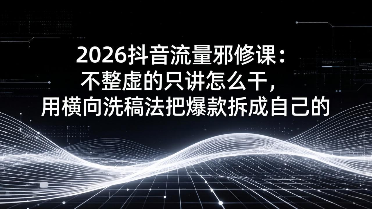 2026抖音流量邪修课：不整虚的只讲怎么干，用横向洗稿法把爆款拆成自己的-猴哥VIP资源站