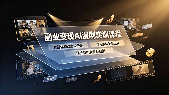 副业变现AI漫剧实训课程,智能体辅助生成分镜,参考素材批量出片,轻松制作流量短视频-猴哥VIP资源站