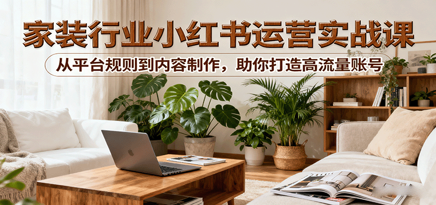 小红书家装行业运营实战课：从平台规则到内容制作，助你打造高流量账号-猴哥VIP资源站