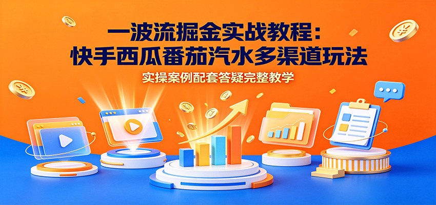 一波流掘金实战:快手西瓜番茄汽水多渠道玩法,批量操作平台流量收益-猴哥资源站