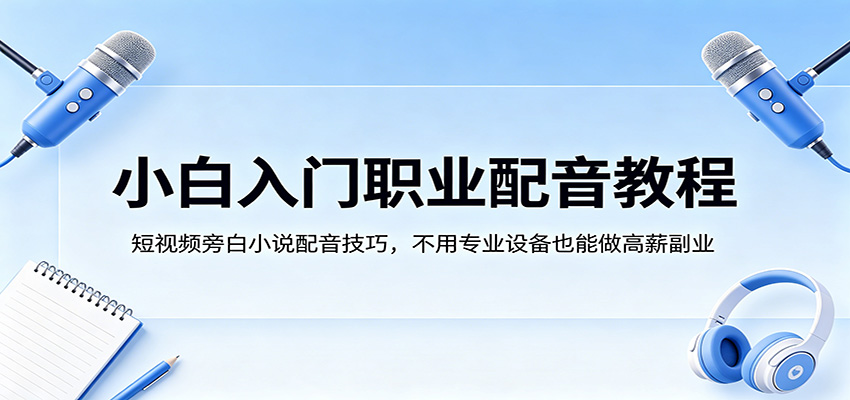小白入门职业配音教程，短视频旁白小说配音技巧，不用专业设备也能做高薪副业-猴哥VIP资源站