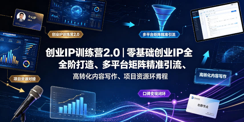 创业IP训练营2.0|零基础创业IP全阶打造、多平台矩阵精准引流、高转化内容写作、项目资源对接与口碑变现闭环课程-猴哥VIP资源站