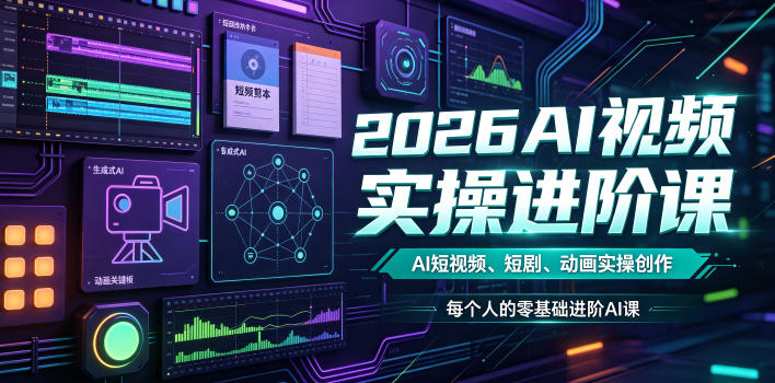 2026AI视频实操进阶课，AI短视频、短剧、动画实操创作，每个人的零基础进阶ai课-猴哥VIP资源站