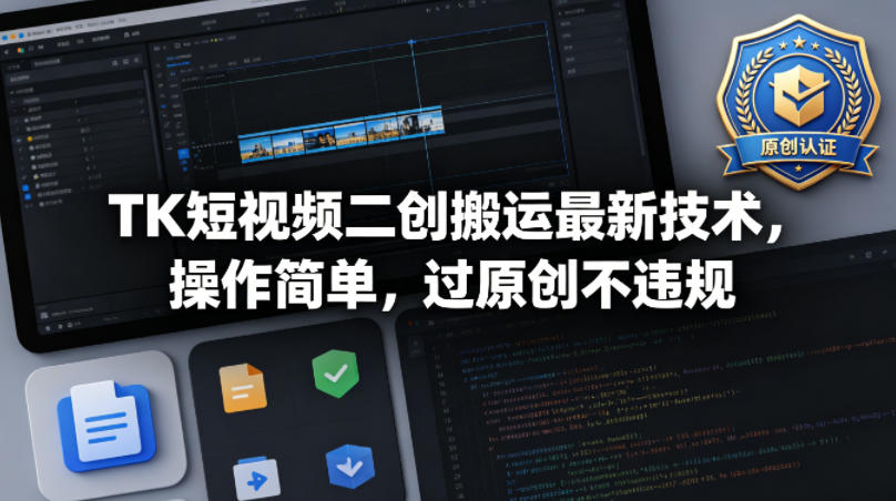 TK短视频二创搬运最新技术，操作简单，过原创不违规-猴哥VIP资源站