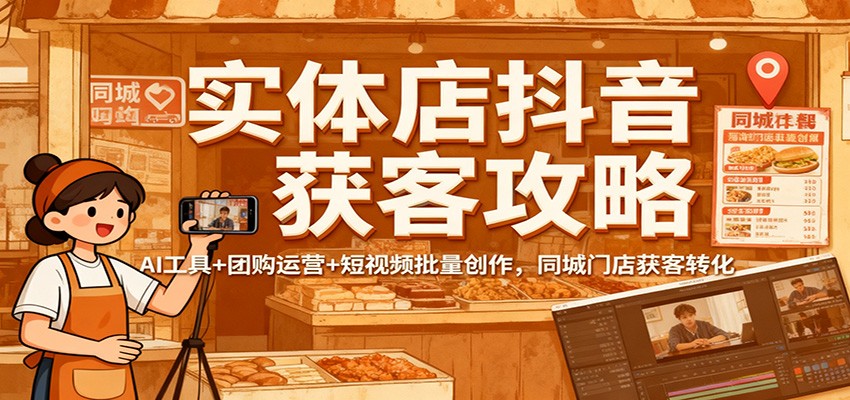 实体店抖音获客攻略:AI工具+团购运营+短视频批量创作,同城门店获客转化-猴哥VIP资源站