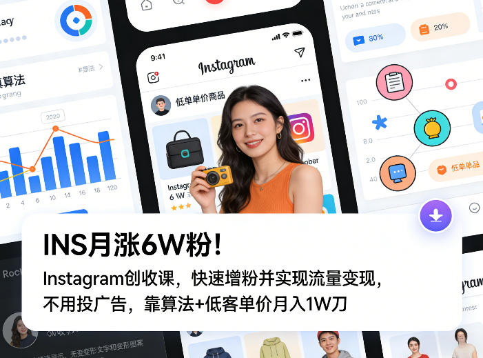 INS月涨6W粉!Instagram创收课,快速增粉并实现流量变现,不用用投广告,靠算法+低客单价月入1W刀-猴哥VIP资源站