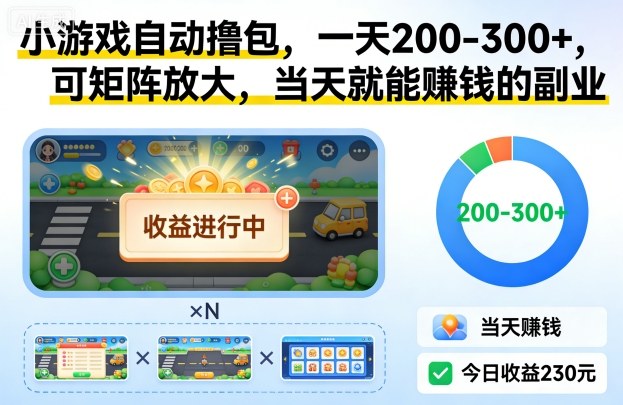 小游戏自动撸包，一天200-300+，可矩阵放大，当天就能賺钱的副业【揭秘】-猴哥VIP资源站