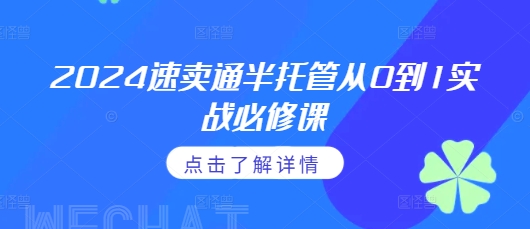 2024速卖通半托管从0到1实战必修课，掌握通投广告打法、熟悉速卖通半托管的政策细节-猴哥VIP资源站