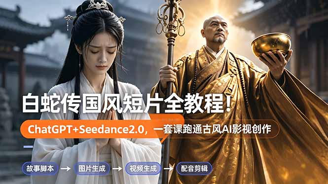 白蛇传-国风短片全教程！ChatGPT+Seedance2.0，一套课跑通古风AI影视创作-猴哥VIP资源站