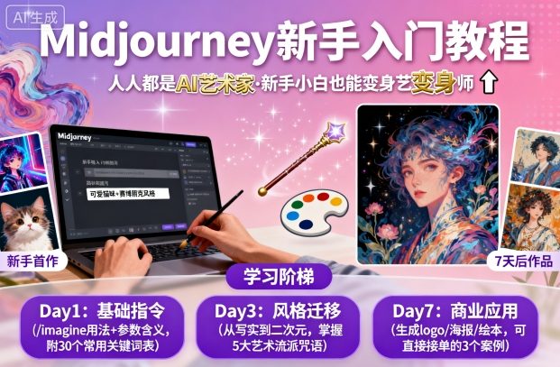 midjourney新手入门教程:人人都是AI艺术家,新手小白也能变身艺术大师-猴哥VIP资源站