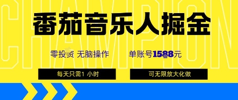 番茄音乐人掘金，单账号最高可撸1k+，可无限矩阵去做，零投入-猴哥VIP资源站