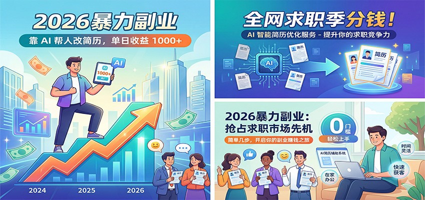 2026暴力副业：靠AI帮人改简历，单日收益1000+，全网求职季分钱-猴哥VIP资源站
