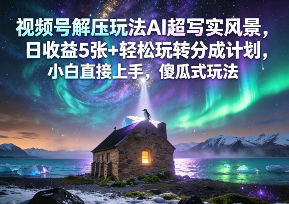 视频号解压玩法AI超写实风景，日收益5张+轻松玩转分成计划，小白直接上手，傻瓜式玩法-猴哥VIP资源站