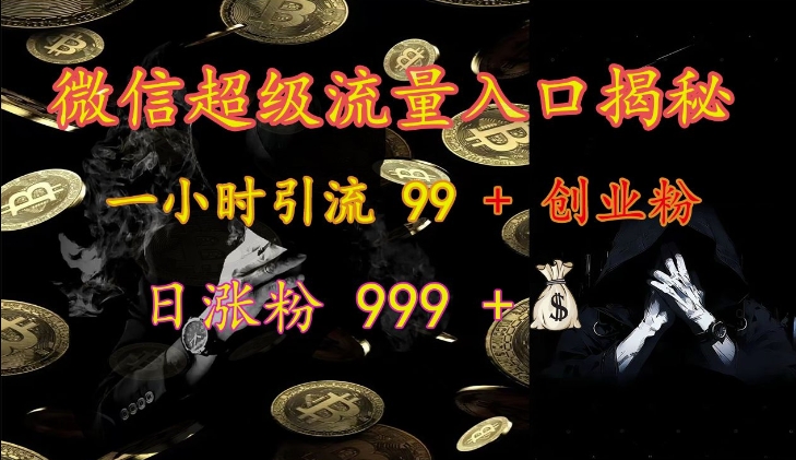 微信超级流量入口揭秘：一小时引流 99 + 创业粉，日涨粉 999 +-猴哥VIP资源站