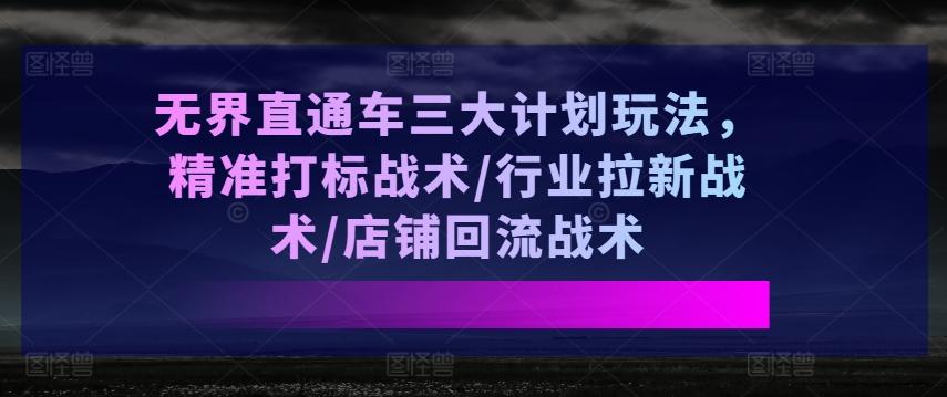 无界直通车三大计划玩法,精准打标战术/行业拉新战术/店铺回流战术-猴哥VIP资源站