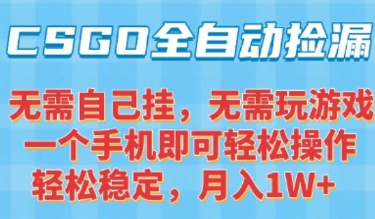 CSGO自动捡漏项目，最新独家玩法，一个手机可操作，新手小白轻松月入1W+，操作简单易上手【揭秘】-猴哥VIP资源站