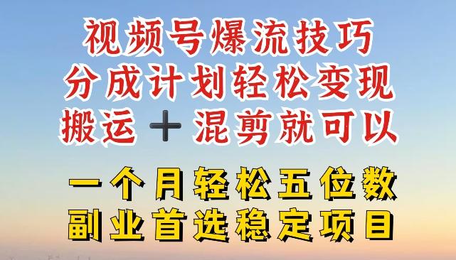 视频号爆流技巧，分成计划轻松变现，搬运 +混剪就可以，一个月轻松五位数稳定项目【揭秘】-猴哥VIP资源站