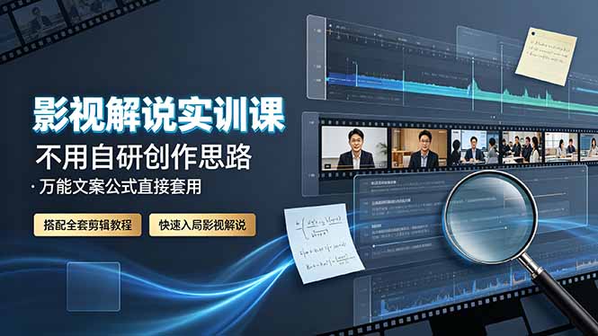 影视解说实训课:不用自研创作思路,万能文案公式直接套用,搭配全套剪辑教程,快速入局影视解说-猴哥VIP资源站