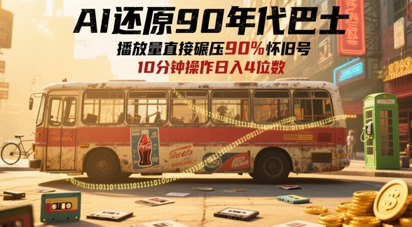 AI还原90年代巴士,一帧就让70后泪崩,播放量直接碾压90%怀旧号,每天操作十分钟,日入四位数-猴哥VIP资源站