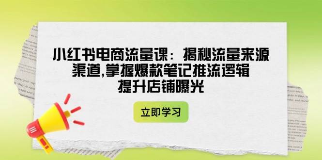 小红书电商流量课:揭秘流量来源渠道,掌握爆款笔记推流逻辑,提升店铺曝光-猴哥VIP资源站