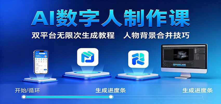 AI数字人制作课：双平台无限次生成教程，人物背景合并技巧-猴哥VIP资源站