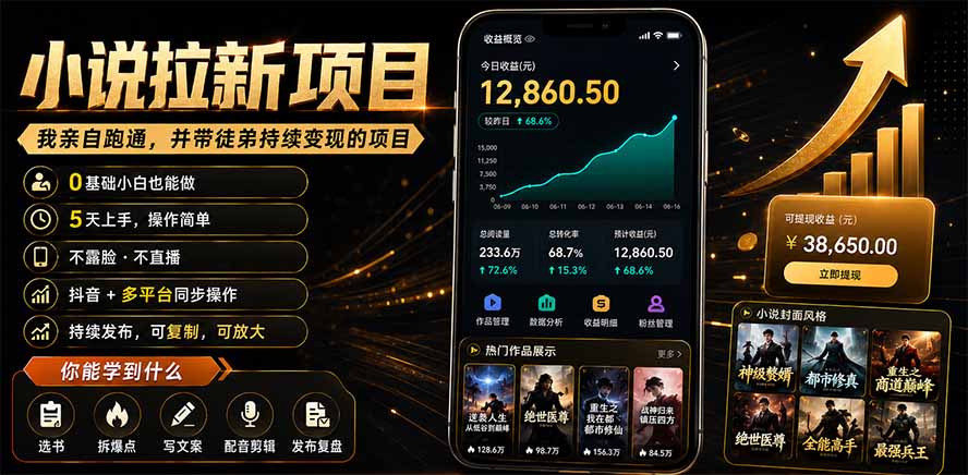 抖音及多平台小说拉新项目:我亲自跑通并持续带徒弟实操|0基础小白5天上手快速变现-猴哥VIP资源站