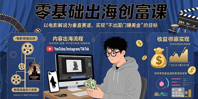 零基础出海创富课:以电影解说为垂直赛道,实现不出国门赚美金的目标-猴哥VIP资源站