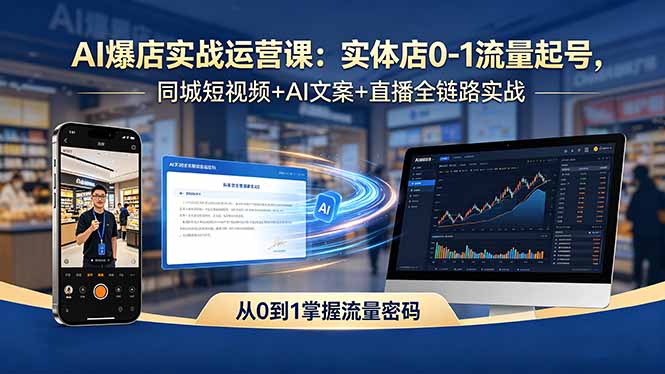 AI爆店实战运营课:实体店0-1流量起号,同城短视频+AI文案+直播全链路实战-猴哥VIP资源站