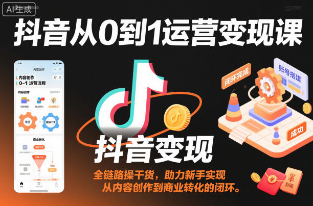 抖音从0到1运营变现课，全链路实操干货，助力新手实现从内容创作到商业转化的闭环-猴哥VIP资源站