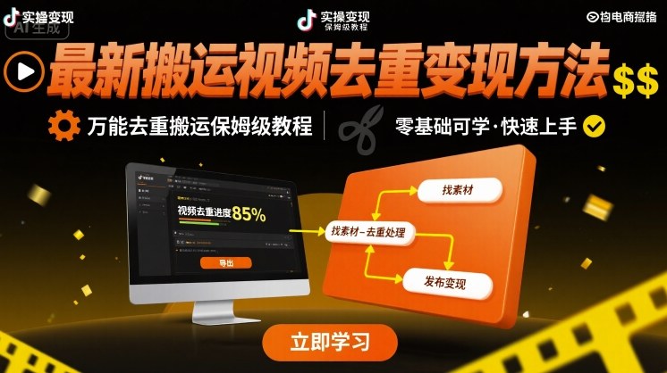 最新搬运视频去重变现方法,万能去重搬运保姆级教程