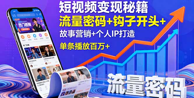 短视频变现秘籍，流量密码+钩子开头+故事营销+个人IP打造，单条播放百万+-猴哥VIP资源站