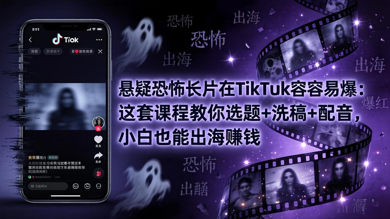 悬疑恐怖长片在TikTok最容易爆：这套课程教你选题+洗稿+配音，小白也能出海赚钱-猴哥VIP资源站