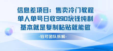 信息差项目：售卖冷门教程单人单号日收9张纯利基本就是复制粘贴就能做-猴哥VIP资源站