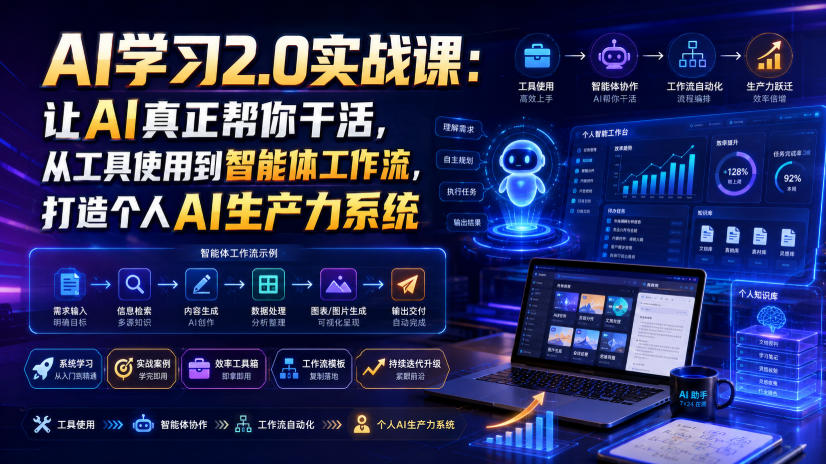 AI学习2.0实战课:让AI真正帮你干活,从工具使用到智能体工作流,打造个人AI生产力系统-猴哥VIP资源站