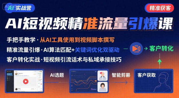 AI+短视频引爆精准客户实战营，手把手教你引爆Ai短视频精准流量-猴哥VIP资源站