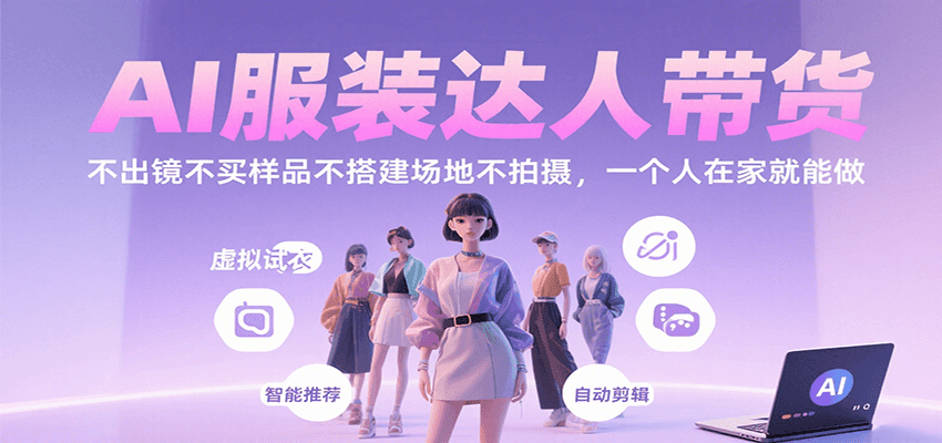 AI服装达人带货，不出镜不买样品不搭建场地不拍摄，一个人在家就能做-猴哥VIP资源站