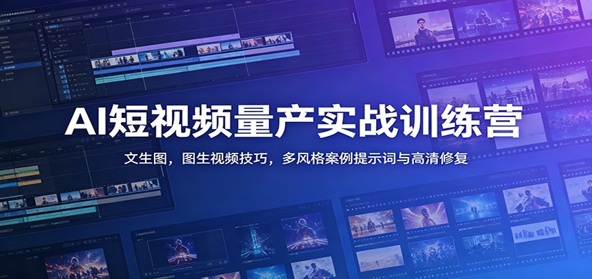 AI短视频量产实战训练营：文生图，图生视频技巧，多风格案例提示词与高清修复-猴哥VIP资源站