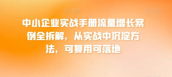 中小企业实战手册流量增长案例全拆解，从实战中沉淀方法，可复用可落地-猴哥VIP资源站