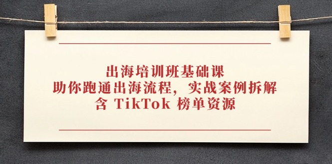 出海培训班基础课，助你跑通出海流程，实战案例拆解，含 TikTok 榜单资源-猴哥VIP资源站