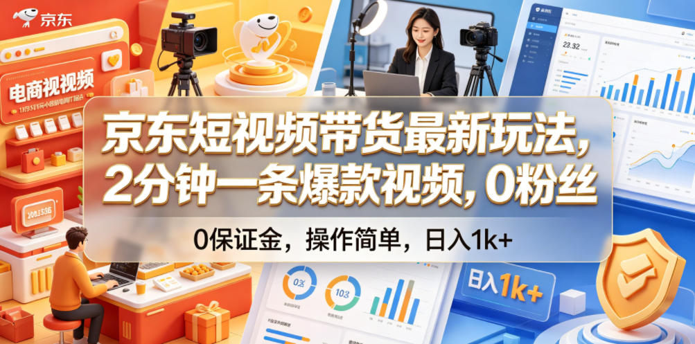 京东短视频带货最新玩法,2分钟一条爆款视频,0粉丝,0保证金,操作简单,日入1k+【揭秘】-猴哥VIP资源站