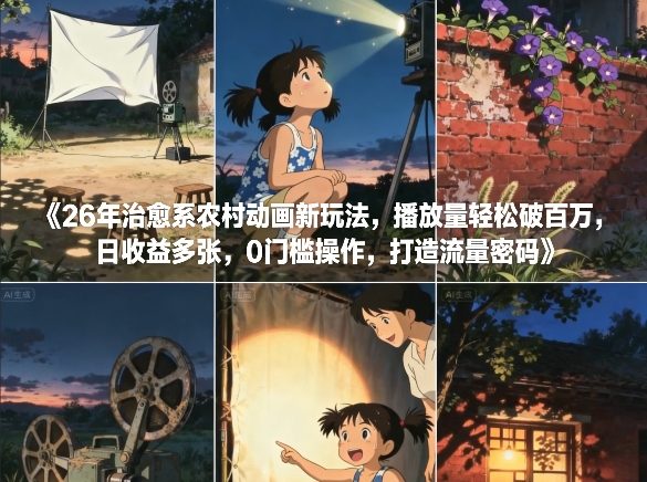 26年治愈系农村动画新玩法,播放量轻松破百万,日收益多张,0门槛操作,打造流量密码-猴哥VIP资源站