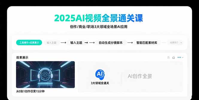 2025AI视频全景通关课：涵盖创作/商业/职场3大领域 掌握AI全场景应用-猴哥VIP资源站
