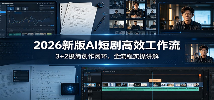 2026新版AI短剧高效工作流:3+2极简创作闭环,全流程实操讲解-猴哥VIP资源站