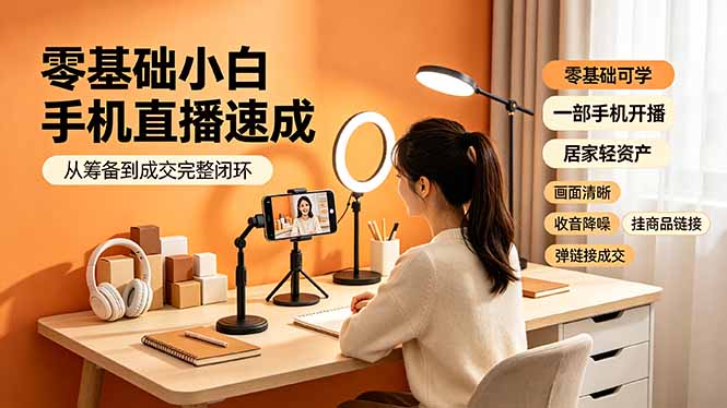 零基础小白手机直播速成,从筹备到成交完整闭环,适配苹果安卓系统,解决杂音卡顿留人难问题-猴哥VIP资源站