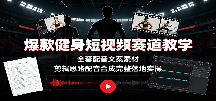 爆款健身短视频赛道教学：全套配音文案素材，剪辑思路配音合成完整落地实操-猴哥VIP资源站