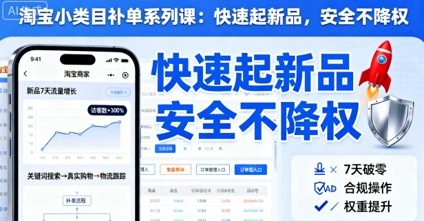 淘宝小类目补单系列课，快速起新品，安全不降权-猴哥VIP资源站